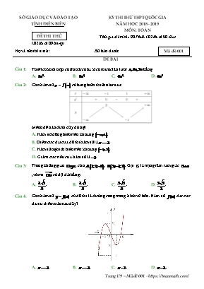 Đề thi thử THPT Quốc gia môn Toán - Mã đề 001 - Năm học 2018-2019 - Sở giáo dục và đào tạo Điện Biên